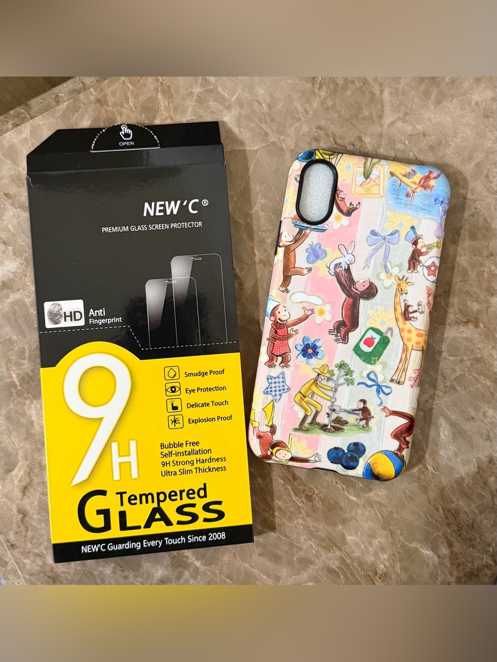 iPhone XS Monkey and Fruit Design Phone Case with Screen Protector